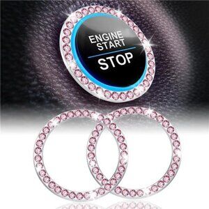Car Start Button Bling Rhinestone Diamond Engine Button Ring 2-Pack Pink